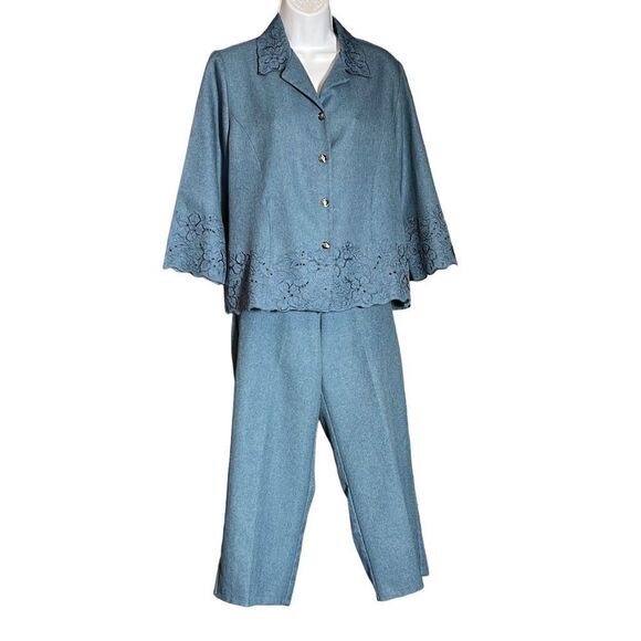 Alfred Dunner Women Petite Blazer Jacket Floral Embroidered Mallard Suit - Picture 3 of 14